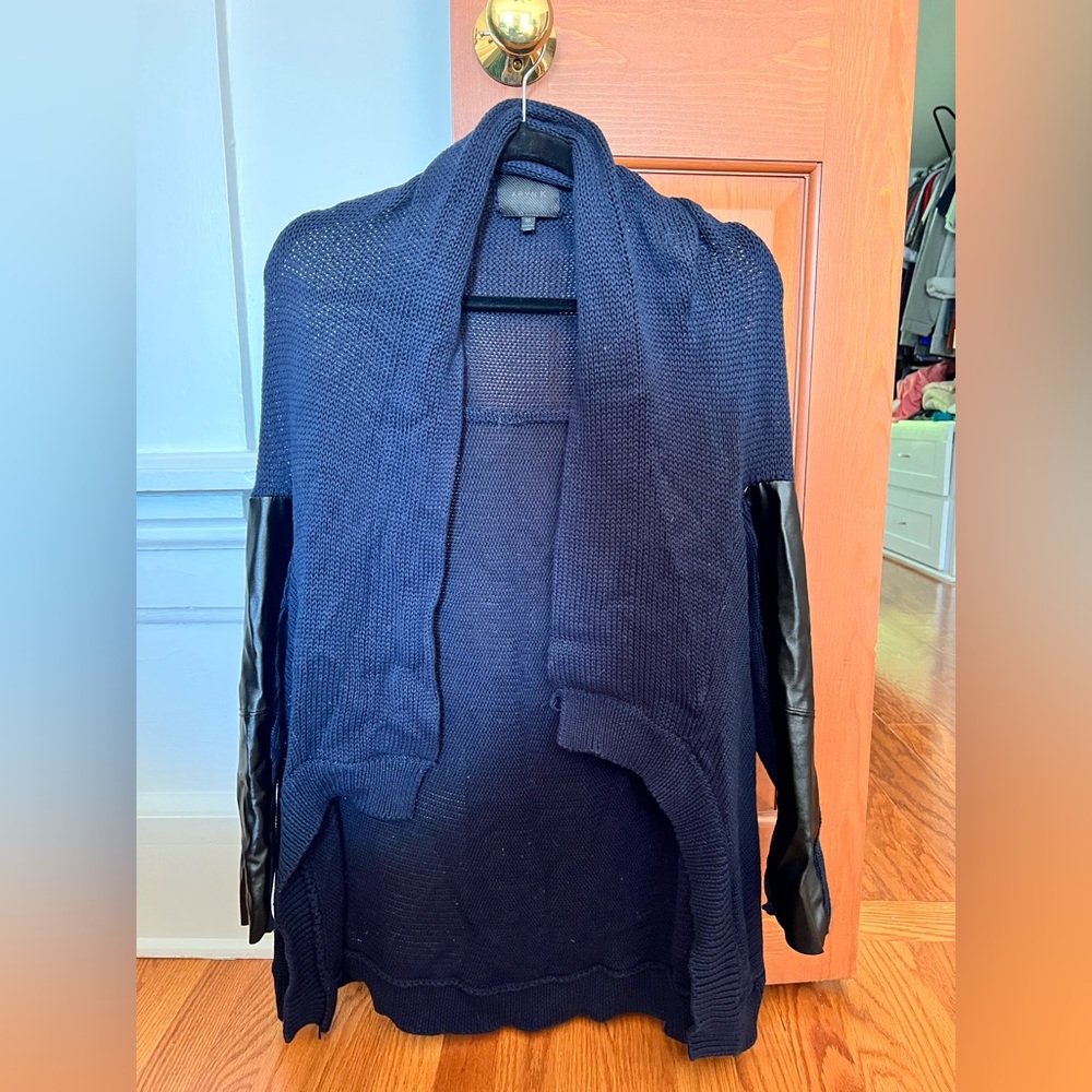 Aryn K Navy and Leather Cardigan